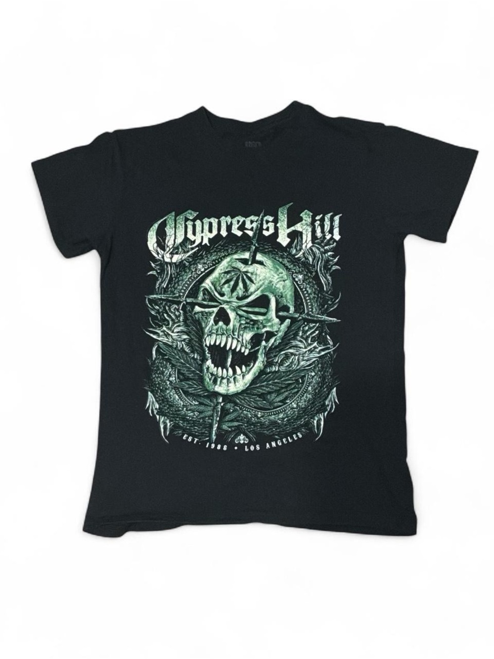 Cypress Hill Black Graphic Short-Sleeve Tee with Green Skull